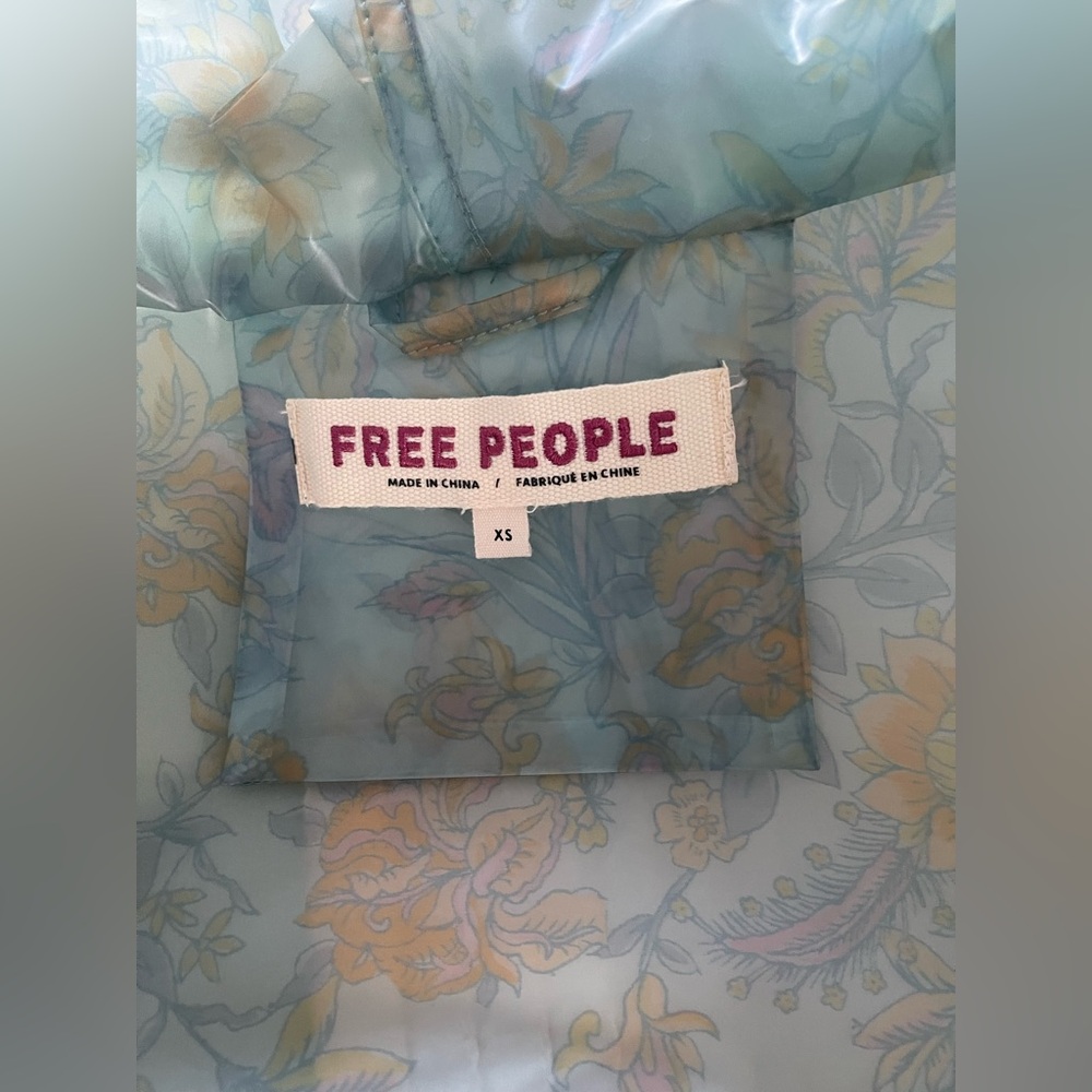 Free People Festival Teal and Yellow Floral Oversized Raincoat EUC Size XS - Picture 8 of 9